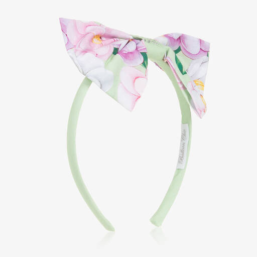 Balloon Chic-Girls Green Floral Bow Hairband | Childrensalon