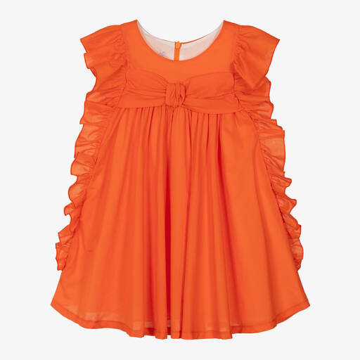 Balloon Chic-Оранжевое хлопковое платье с рюшами для девочек | Childrensalon