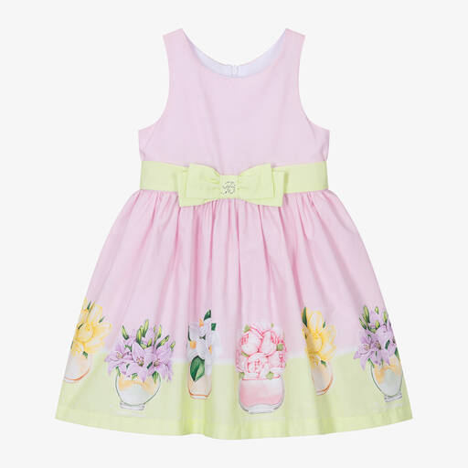 Balloon Chic-Girls Pink Cotton Flower Print Dress | Childrensalon