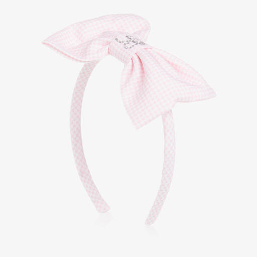 Balloon Chic-Girls Pink Gingham Cotton Hairband  | Childrensalon