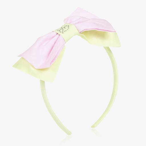 Balloon Chic-Girls Pink & Green Cotton Bow Hairband | Childrensalon