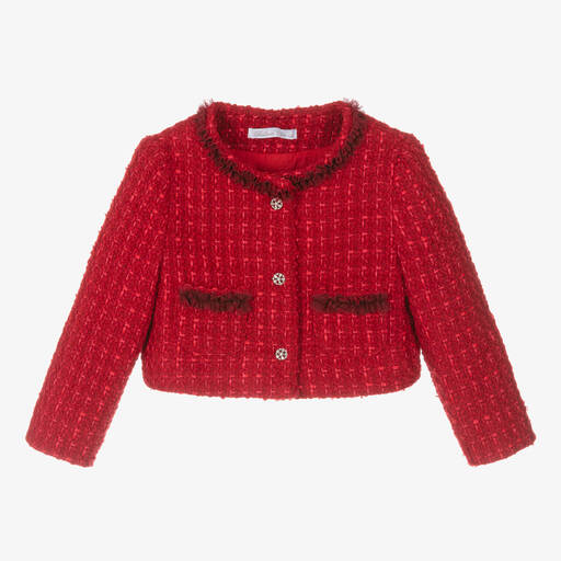 Balloon Chic-Girls Red Cropped Tweed Jacket | Childrensalon
