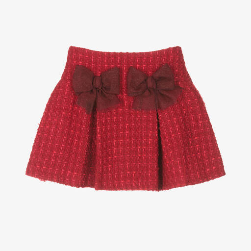 Balloon Chic-Girls Red Wool Tweed Bow Skirt | Childrensalon