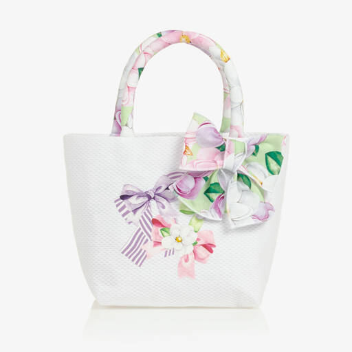 Balloon Chic-Girls White Bow Print Handbag (20cm) | Childrensalon