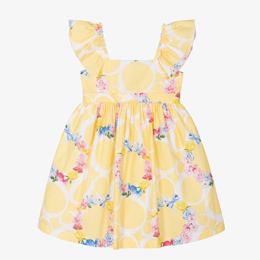 Balloon Chic-Girls Yellow Cotton Floral Dress | Childrensalon