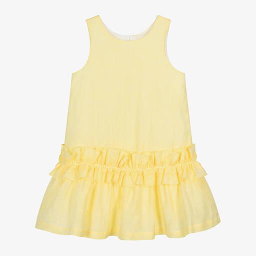 Balloon Chic-Girls Yellow Linen Ruffle Dress | Childrensalon