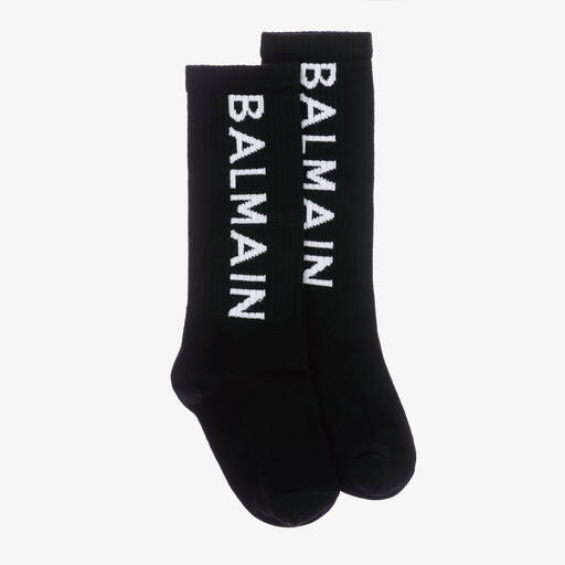 Balmain-Black Cotton Ankle Socks | Childrensalon