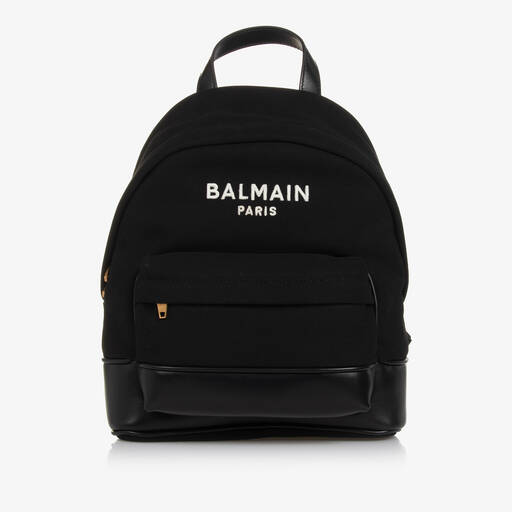 Balmain-Black Cotton Canvas Backpack (30cm) | Childrensalon