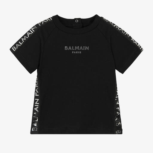 Balmain-Boys Black Metallic Cotton T-Shirt | Childrensalon