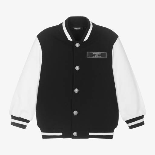 Balmain-Boys Black & White Cotton Bomber Jacket | Childrensalon