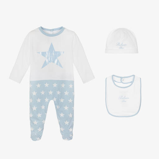Balmain-Boys Blue Star Cotton Babysuit Set | Childrensalon