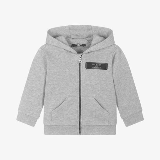 Balmain-Boys Grey Cotton Zip-Up Top | Childrensalon