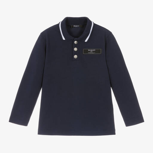 Balmain-Boys Navy Blue Cotton Polo Shirt | Childrensalon