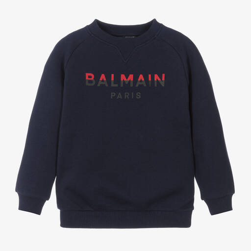 Balmain-Boys Navy Blue Cotton Sweatshirt | Childrensalon