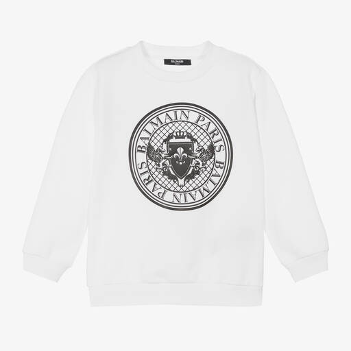 Balmain-Boys White Medallion Cotton Sweatshirt | Childrensalon