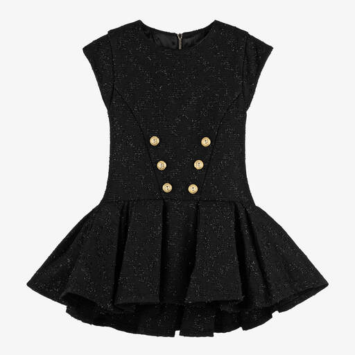 Balmain-Girls Black Asymmetrical Lurex Dress  | Childrensalon