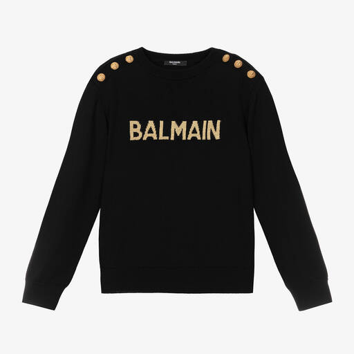 Balmain-Girls Black Intarsia Medallion Sweater | Childrensalon