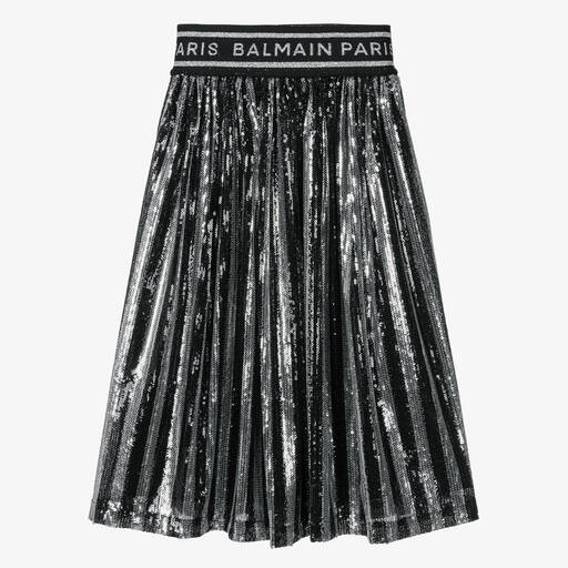 Balmain-تنورة شبك مزينة بترتر لون أسود وفضي | Childrensalon