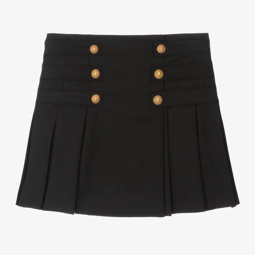 Balmain-Girls Black Wool Pleated Skirt | Childrensalon