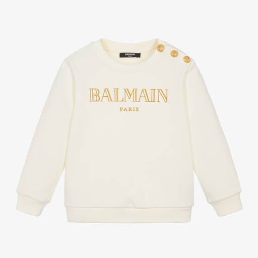 Balmain-Girls Ivory Cotton Embroidered Sweatshirt | Childrensalon