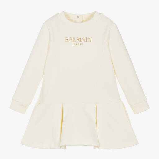 Balmain-Girls Ivory Cotton Jersey Dress | Childrensalon