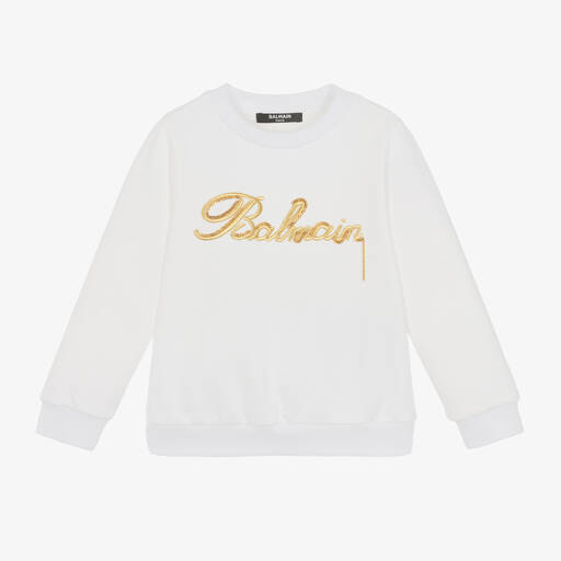 Balmain Kids logo-embroidered cotton sweatshirt - White