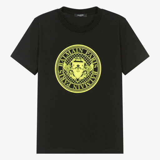 Balmain-Teen Black Balmain Medallion T-Shirt | Childrensalon