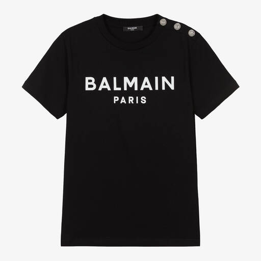 Balmain-Teen Black Balmain Paris Cotton T-Shirt | Childrensalon