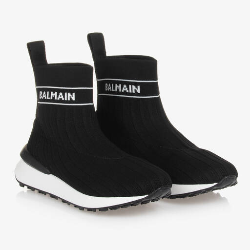 Balmain-حذاء رياضي جوارب بكاحل عالي لون أسود | Childrensalon