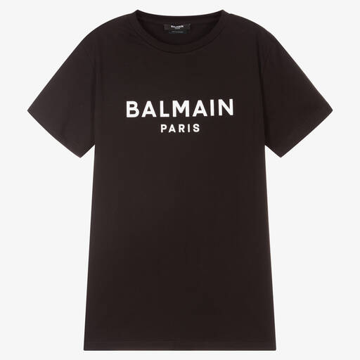 Balmain-Teen Boys Black Paris Logo T-Shirt | Childrensalon