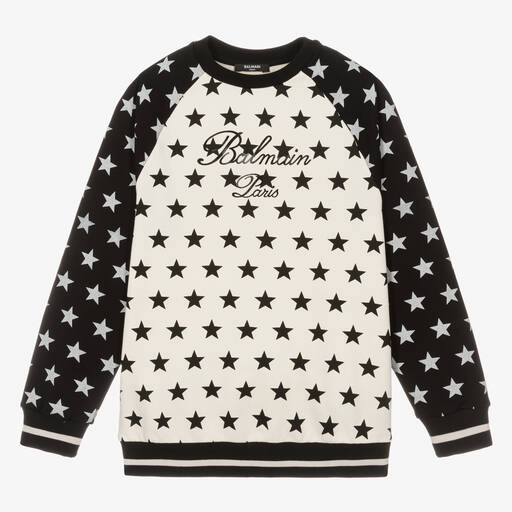Balmain-Teen Boys Ivory & Black Star Sweatshirt | Childrensalon