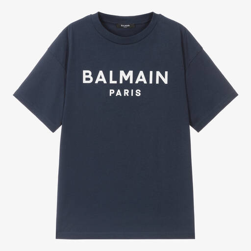Balmain-Teen Boys Navy Blue Paris T-Shirt | Childrensalon
