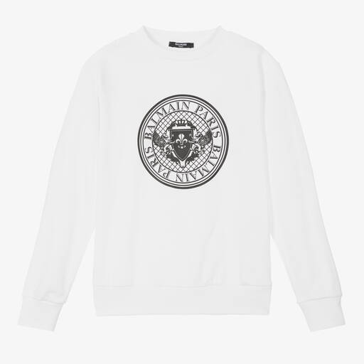 Balmain-Teen Boys White Medallion Cotton Sweatshirt | Childrensalon