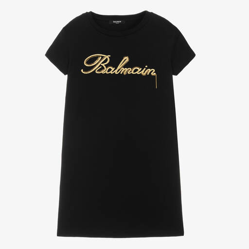 Balmain-Teen Girls Black Embroidered Cotton Dress | Childrensalon