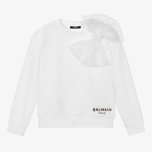 Balmain-Teen Girls White Bow Cotton Sweatshirt | Childrensalon
