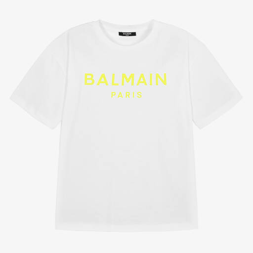 Balmain-Белая футболка из хлопкового джерси для подростков | Childrensalon