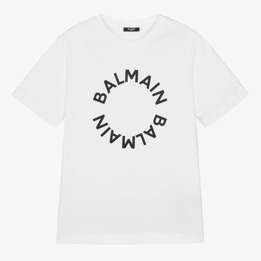 Balmain-Teen White Cotton T-Shirt | Childrensalon
