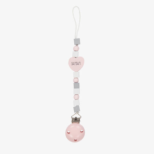 Bam Bam-Baby Girls Pink Wooden Dummy Clip (18cm) | Childrensalon