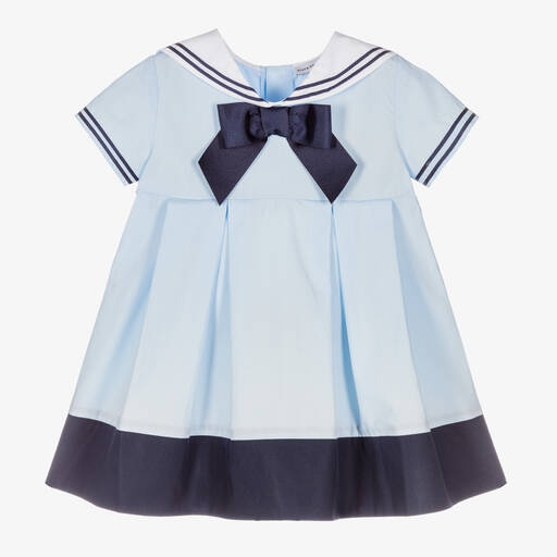 Beatrice & George-طقم فستان أطفال بناتي قطن بوبلين لون أزرق | Childrensalon