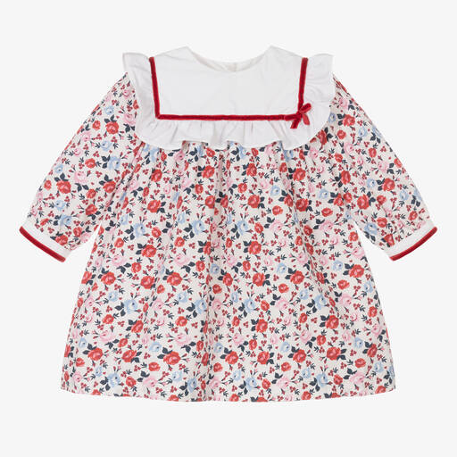 Beatrice & George-Кремово-красное платье из хлопка в цветочек для малышек | Childrensalon