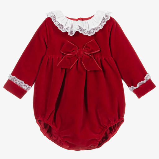 Beatrice & George-Barboteuse rouge en velours bébé fille | Childrensalon