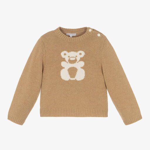 Beatrice & George-Beige Wool & Cashmere Teddy Bear Sweater | Childrensalon