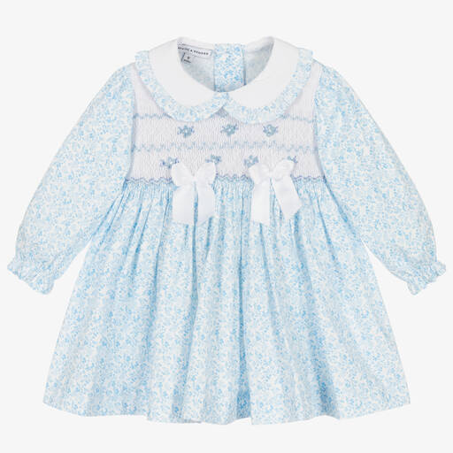 Beatrice & George-Blue Smocked Cotton Dress | Childrensalon