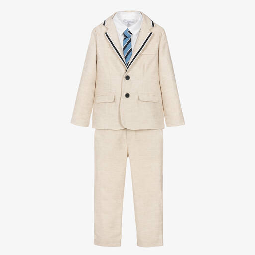 Beatrice & George-Boys Beige Cotton & Linen Suit | Childrensalon