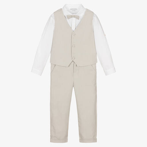 Beatrice & George-Boys Beige Herringbone Cotton Trouser Suit | Childrensalon