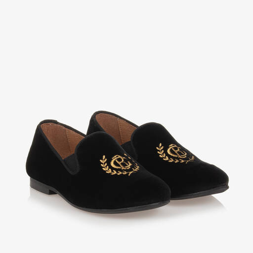 Beatrice & George-حذاء لوفر قطن مخمل لون أسود للأولاد | Childrensalon