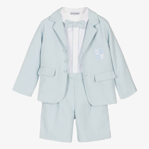Beatrice & George-Boys Blue Herringbone Cotton Shorts Suit | Childrensalon