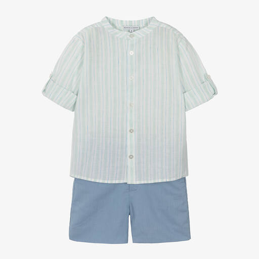 Beatrice & George-Boys Blue Linen Shorts Set | Childrensalon