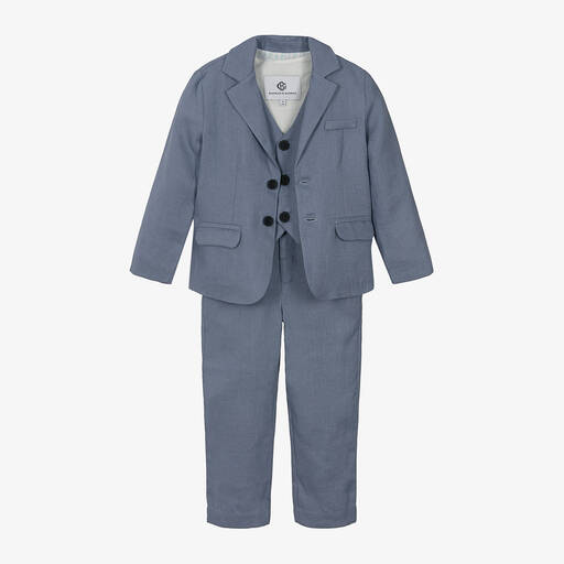 Beatrice & George-Boys Blue Linen Waistcoat Suit  | Childrensalon