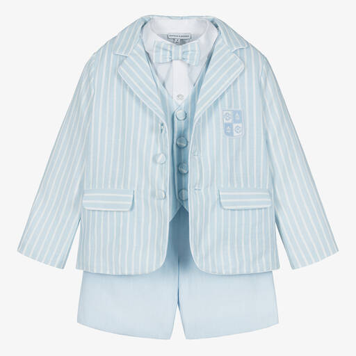 Beatrice & George-Boys Blue Stripe Cotton & Linen Shorts Suit | Childrensalon